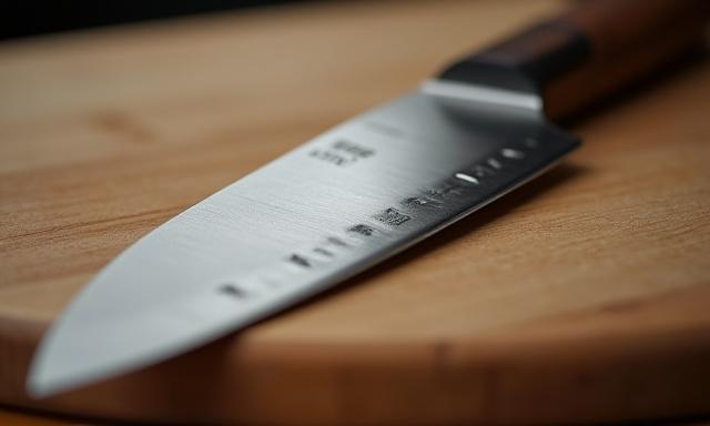 高級シェフナイフのクローズアップ画像